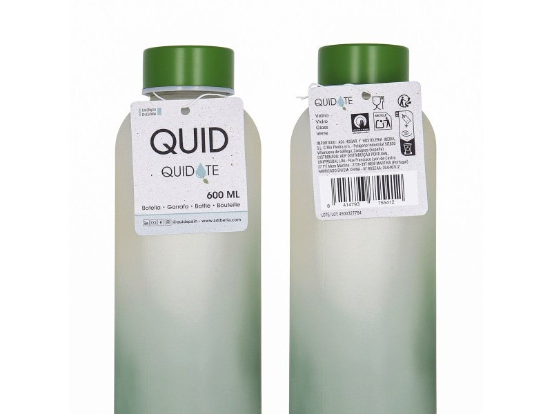 Бутилка за вода Quid Quidate Зелен Cтъкло 600 ml (12 броя)