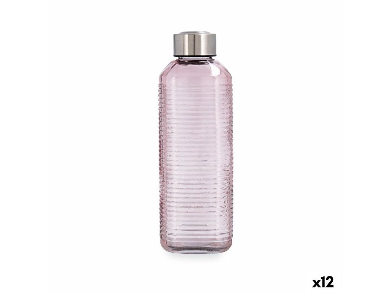 Бутилка за вода Quid Velvet Розов Cтъкло 1 L (12 броя)