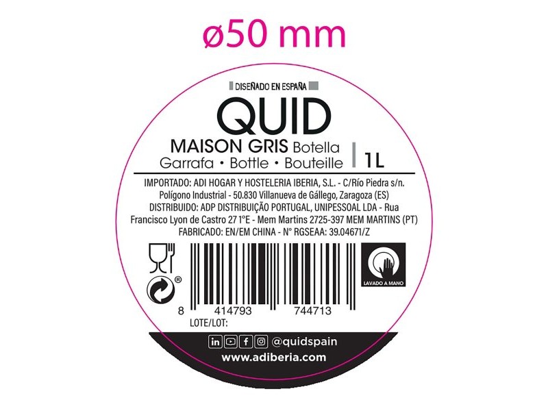 Бутилка за вода Quid Maison Сив Cтъкло 1 L (12 броя)