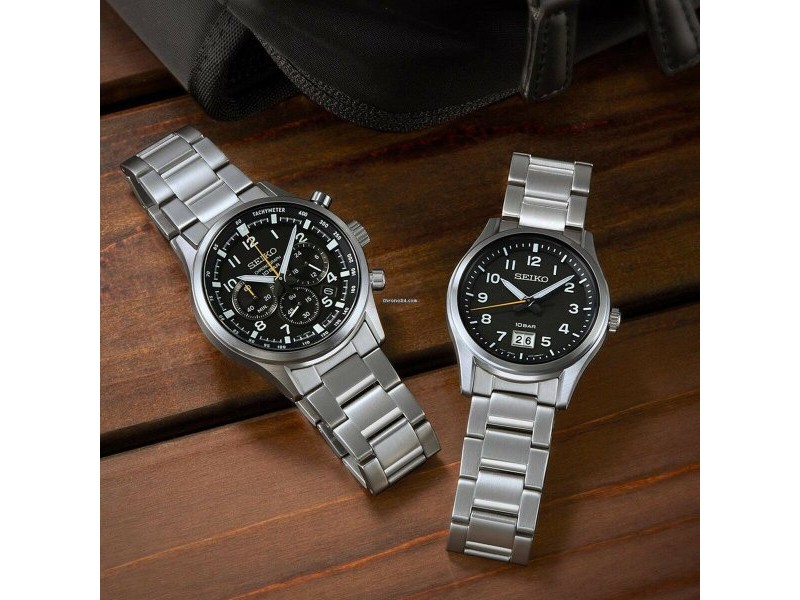Мъжки часовник Seiko SSB447P1 Черен Сребрист