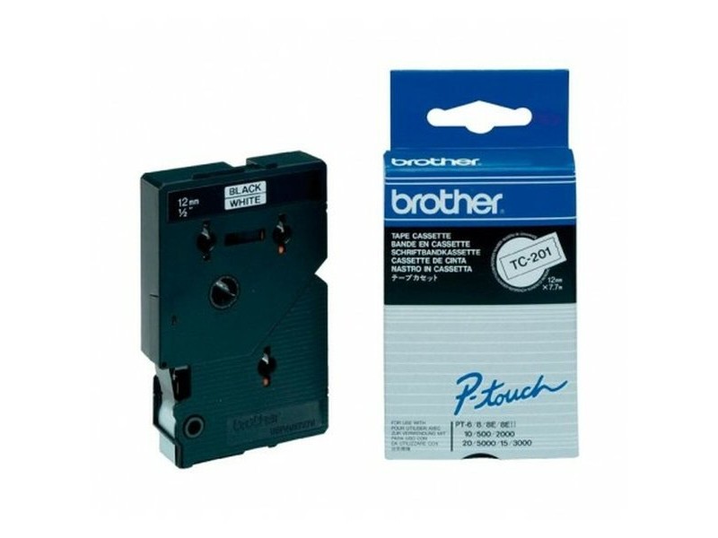 Ламинирана лента за етикетиране Brother TC-201 12 mm x 7,7 m Бял/Черен