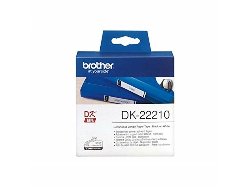 Ролка хартия за принтери Brother DK22210 29 x 30,48 mm Бял Черен 80 g/m² (1 броя)