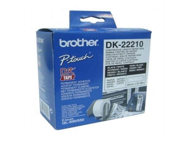 Ролка хартия за принтери Brother DK22210 29 x 30,48 mm Бял Черен 80 g/m² (1 броя)