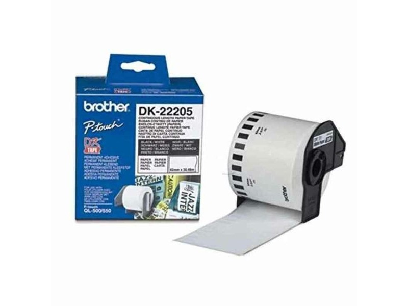Ролка хартия за принтери Brother DK22205 Бял Черен (1 броя)