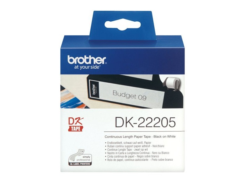 Ролка хартия за принтери Brother DK22205 Бял Черен (1 броя)