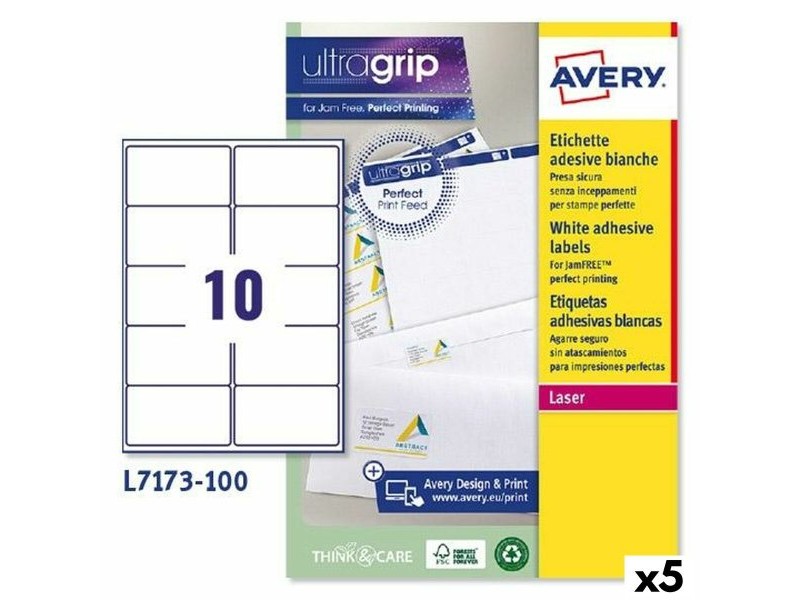 Етикети за принтер Avery L7173 Бял 100 Листи 99,1 x 57 mm (5 броя)