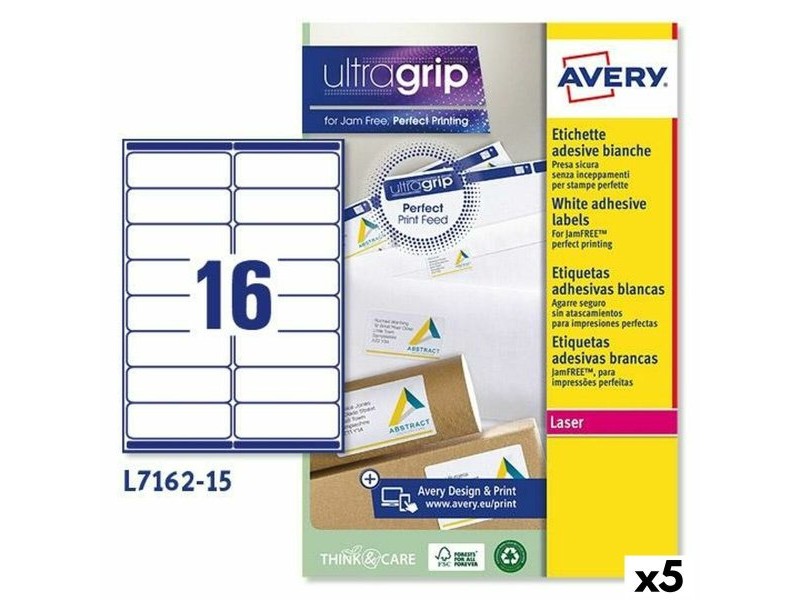 Етикети за принтер Avery L7162 Бял 15 Листи 99,1 x 33,9 mm (5 броя)