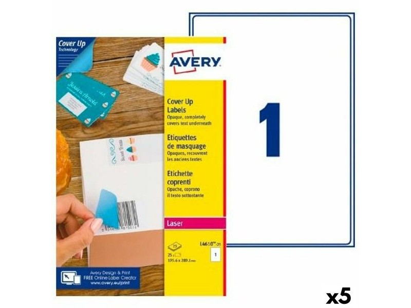 Етикети за принтер Avery L4610 Бял 25 Листи 199,6 x 289,1 mm (5 броя)