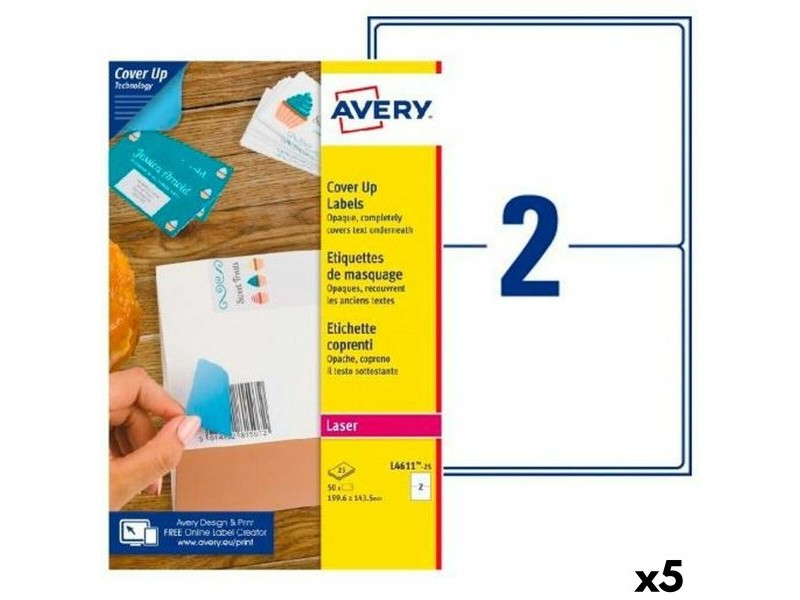 Етикети за принтер Avery L4611 Бял 25 Листи 199,6 x 143,5 mm (5 броя)