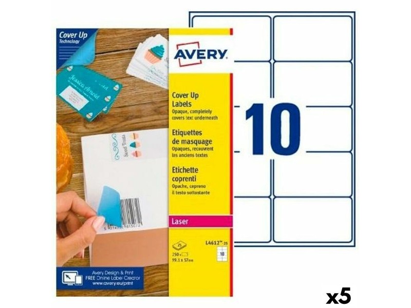 Етикети за принтер Avery L4612 Бял 25 Листи 99,1 x 57 mm (5 броя)