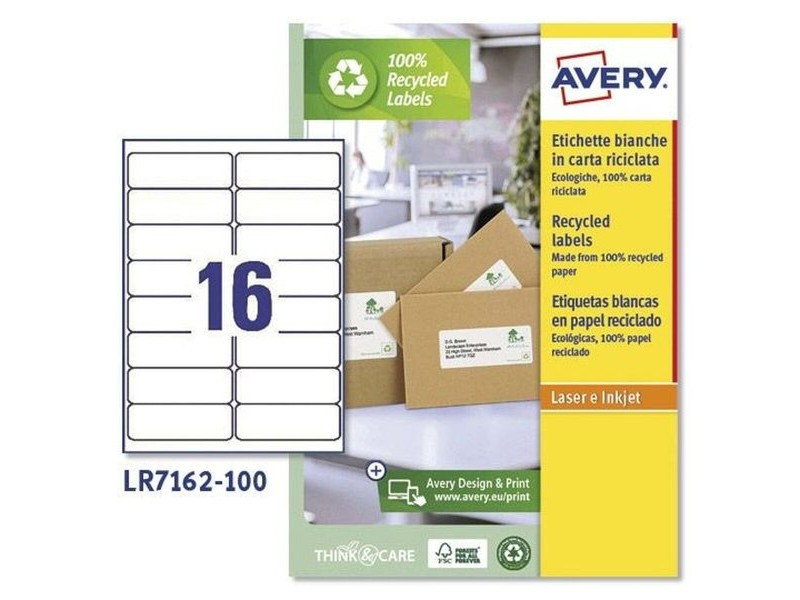 Етикети за принтер Avery LR7162 Бял 100 Листи 99,1 x 33,9 mm (5 броя)