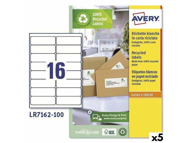 Етикети за принтер Avery LR7162 Бял 100 Листи 99,1 x 33,9 mm (5 броя)