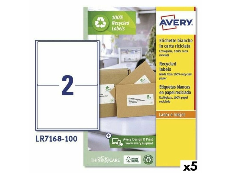 Етикети за принтер Avery LR7168 Бял 100 Листи 199,6 x 143,5 mm (5 броя)