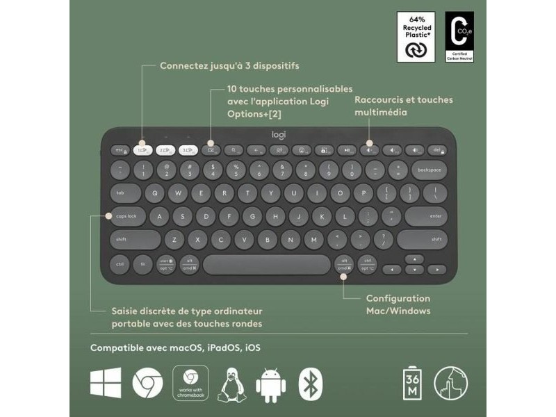 Блуту Клавиатура с Поставка за Таблет Logitech K380 френски Сив Графит Тъмно сив AZERTY Блуту Клавиатура с Поставка за Таблет Logitech K380 френски Сив Графит Тъмно сив AZERTY