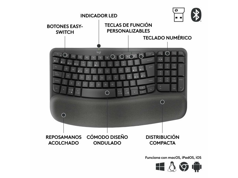 Клавиатура с мишка Logitech Графит Стомана Испанска Qwerty
