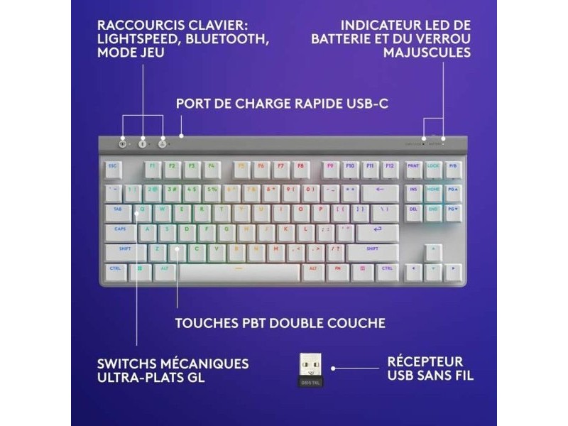 Блутут клавиатура Logitech G515 Бял