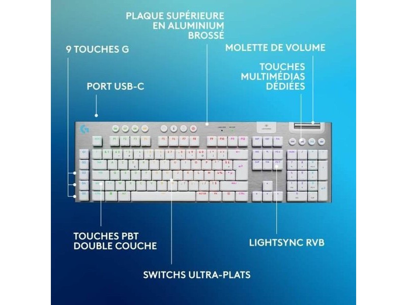 Безжична клавиатура Logitech G915 X Бял AZERTY