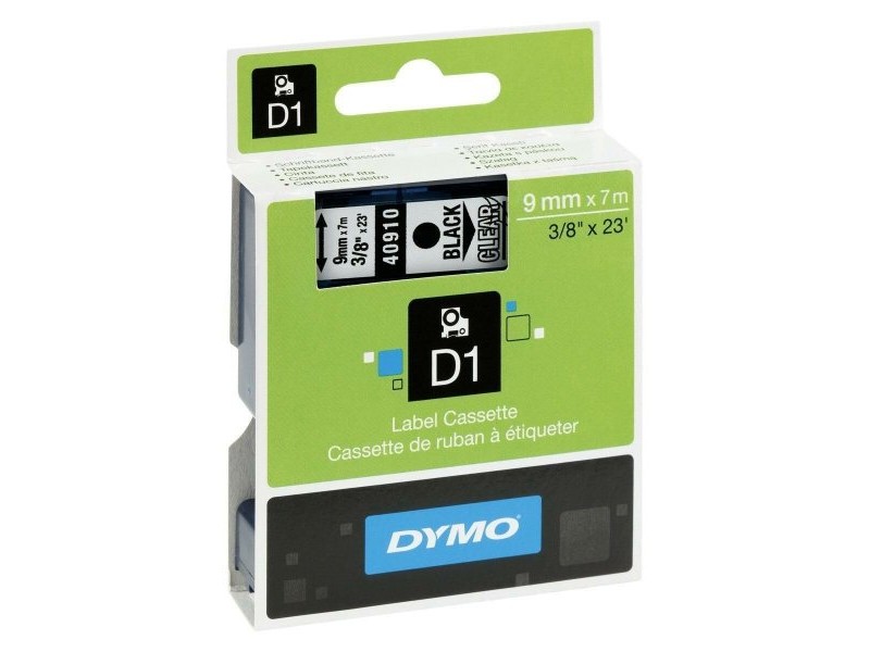 Ламинирана лента за етикетиране Dymo D1 40910 9 mm LabelManager™ Прозрачен Черен (5 броя)
