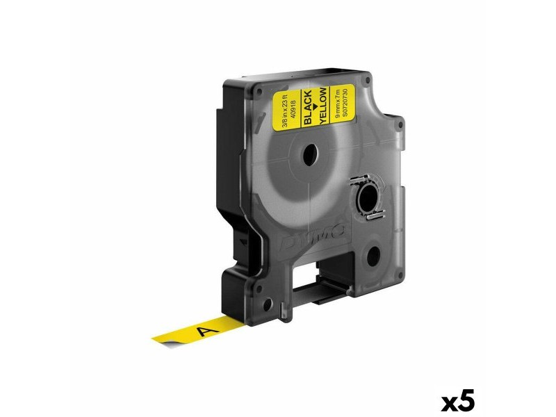 Ламинирана лента за етикетиране Dymo D1 40918 9 mm LabelManager™ Черен Жълт (5 броя)