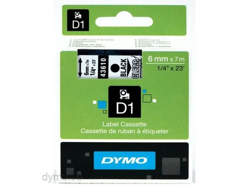 Ламинирана лента за етикетиране Dymo 43610 Черен Прозрачен 6 mm x 7 m Ламинирана лента за етикетиране Dymo 43610 Черен Прозрачен 6 mm x 7 m