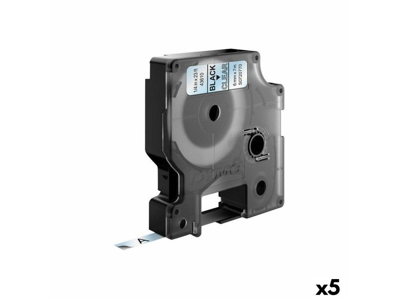 Ламинирана лента за етикетиране Dymo D1 43610 6 mm LabelManager™ Черен Прозрачен (5 броя)