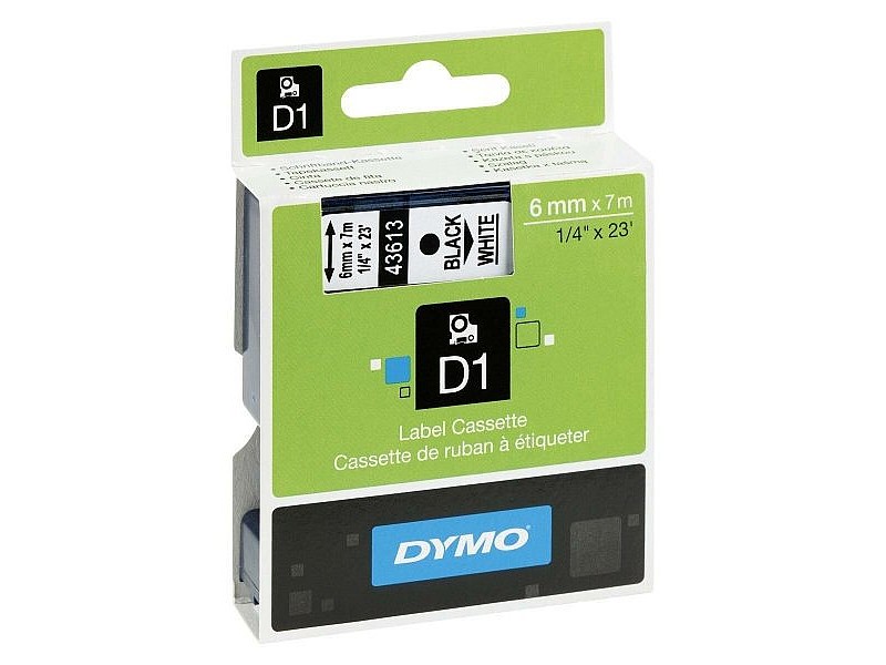 Ламинирана лента за етикетиране Dymo D1 43613 6 mm LabelManager™ Бял Черен (5 броя)