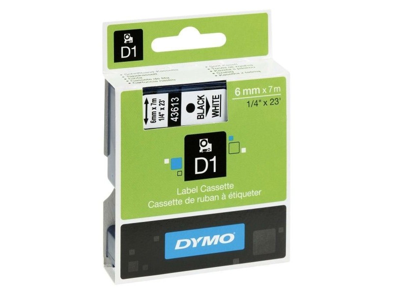 Ламинирана лента за етикетиране Dymo D1 43613 6 mm LabelManager™ Бял Черен (5 броя)