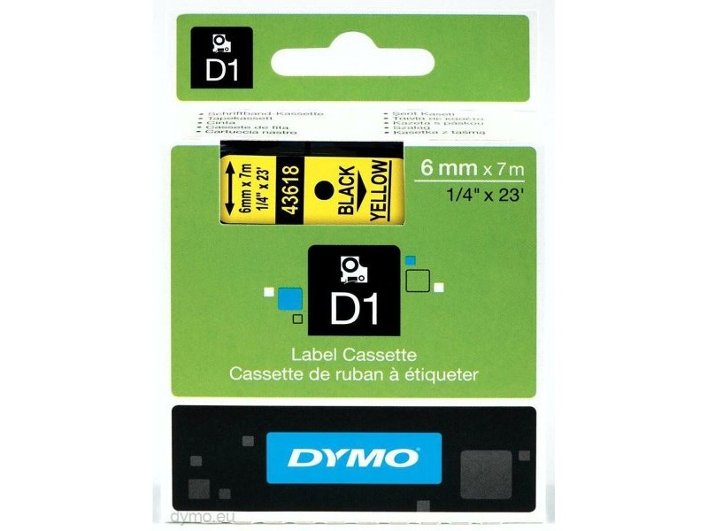 Ламинирана лента за етикетиране Dymo D1 43618 6 mm LabelManager™ Жълт (5 броя)