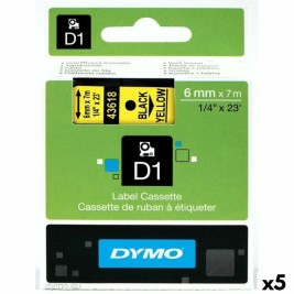 Ламинирана лента за етикетиране Dymo D1 43618 6 mm LabelManager™ Жълт (5 броя)
