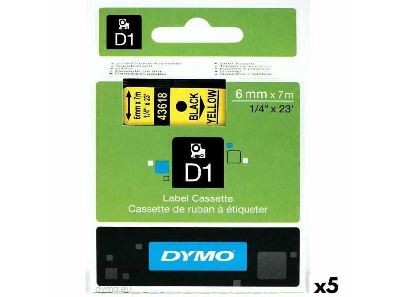 Ламинирана лента за етикетиране Dymo D1 43618 6 mm LabelManager™ Жълт (5 броя)