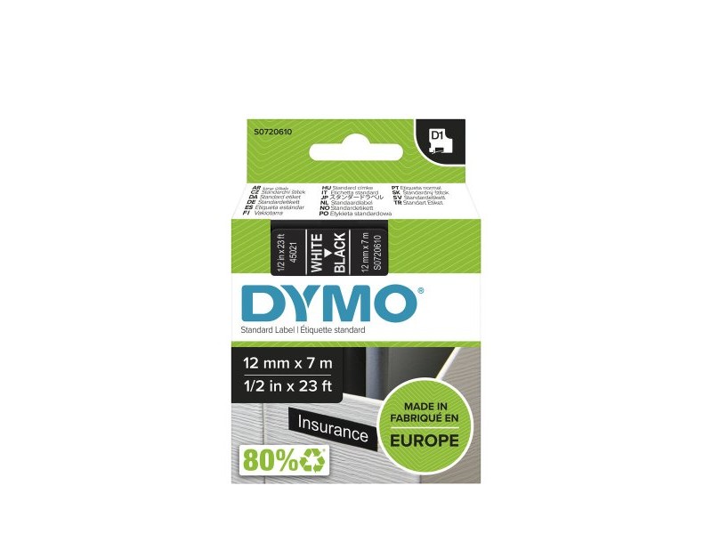 Ламинирана касета Dymo S0720610 Черен Бял/Черен