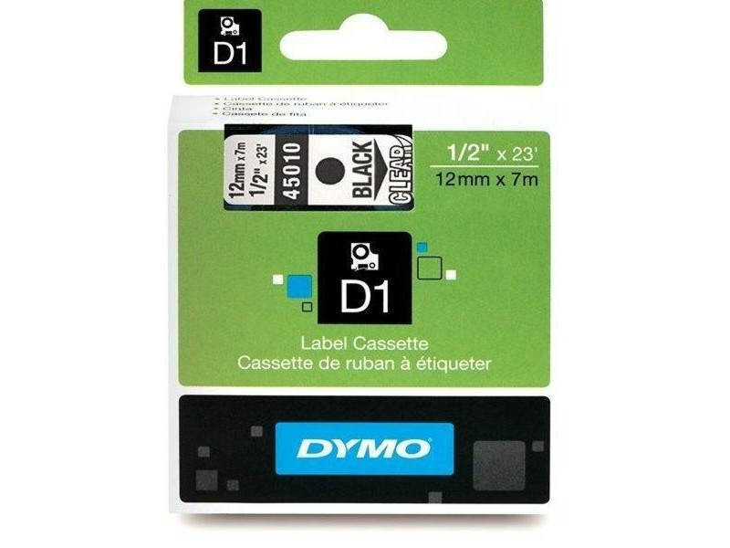 Ламинирана лента за етикетиране Dymo D1 45010 12 mm LabelManager™ Прозрачен Черен (5 броя)