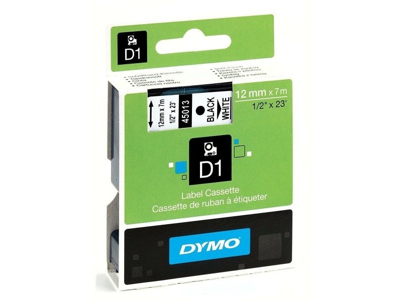 Ламинирана лента за етикетиране Dymo D1 45013 12 mm LabelManager™ Бял Черен (5 броя)