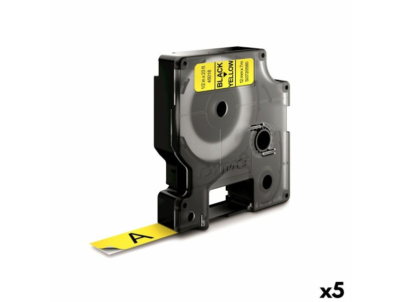 Ламинирана лента за етикетиране Dymo D1 45018 12 mm LabelManager™ Жълт Черен (5 броя)
