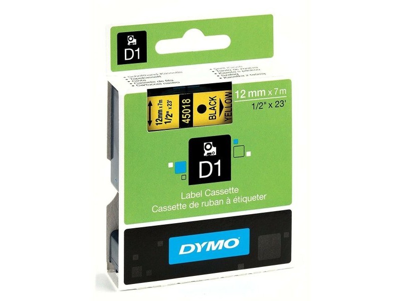 Ламинирана лента за етикетиране Dymo D1 45018 12 mm LabelManager™ Жълт Черен (5 броя) Ламинирана лента за етикетиране Dymo D1 45018 12 mm LabelManager™ Жълт Черен (5 броя)