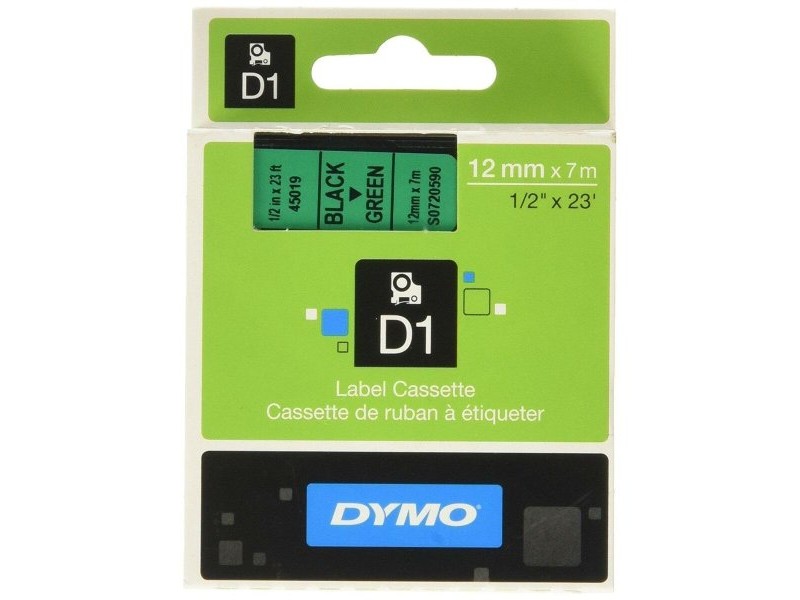 Ламинирана лента за етикетиране Dymo D1 45019 12 mm LabelManager™ Зелен Черен (5 броя)