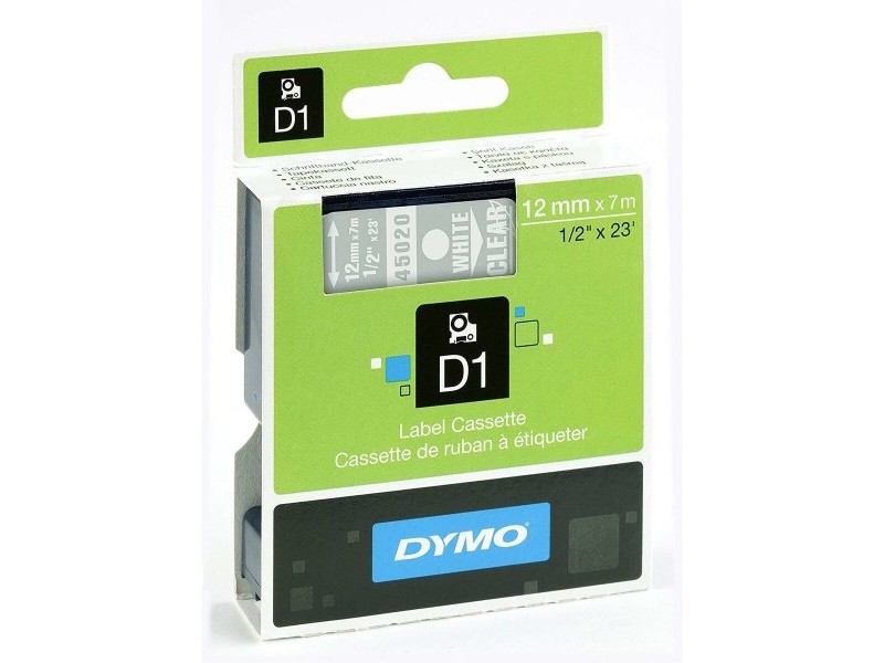 Ламинирана лента за етикетиране Dymo D1 45020 12 mm LabelManager™ Бял Прозрачен (5 броя) Ламинирана лента за етикетиране Dymo D1 45020 12 mm LabelManager™ Бял Прозрачен (5 броя)