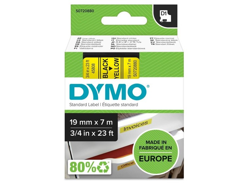 Ламинирана лента за етикетиране Dymo D1-19 45808 LabelManager™ Черен Жълт (5 броя)