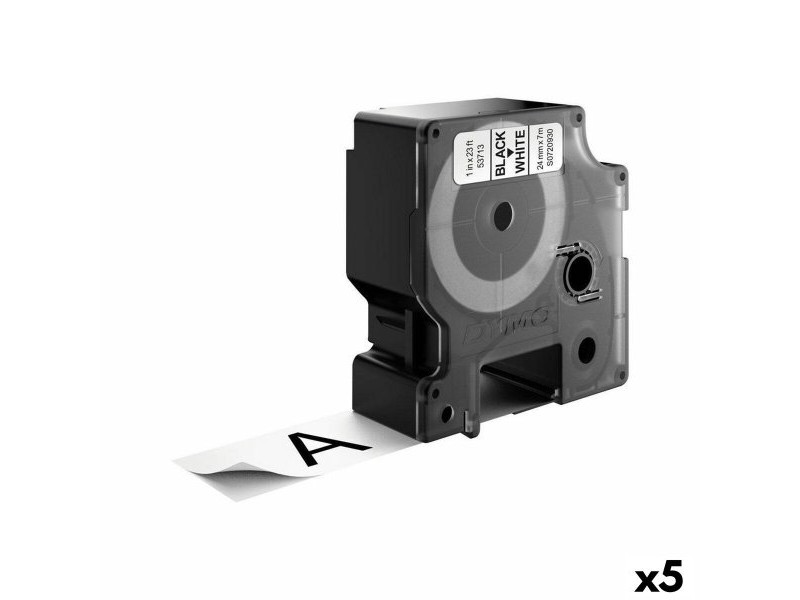 Ламинирана лента за етикетиране Dymo D1 53713 24 mm LabelManager™ Бял Черен (5 броя)