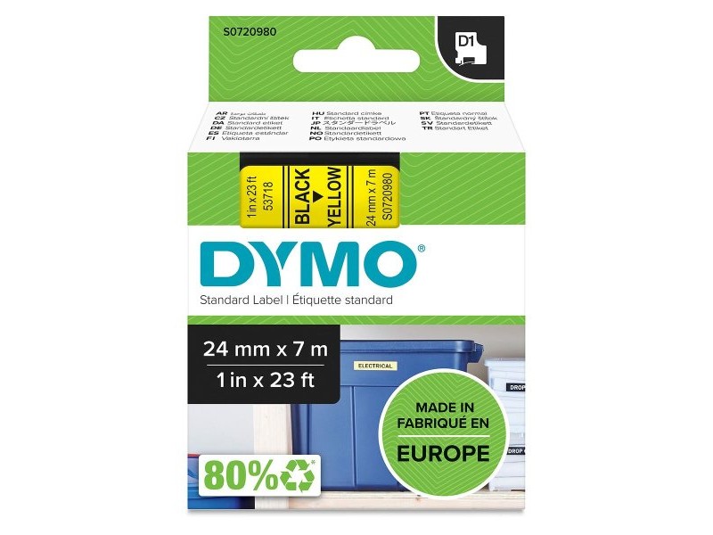 Ламинирана лента за етикетиране Dymo D1 53718 24 mm LabelManager™ Черен Жълт (5 броя)