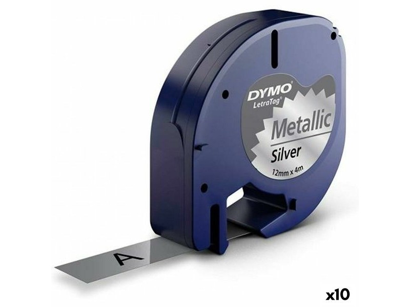 Ламинирана лента за етикетиране Dymo 91208 LetraTag® Черен Сребро 12 mm (10 броя)