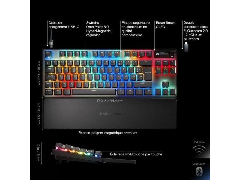 Блутут клавиатура SteelSeries apex pro tkl wl gen 3 Черен Azerty френски