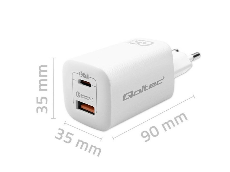 Зарядно за стена Qoltec 50765 Бял 65 W