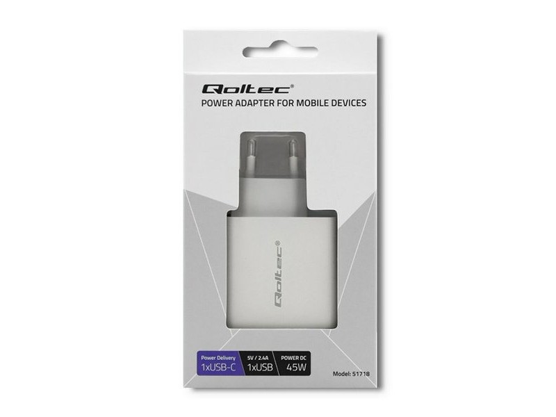 Зарядно за стена Qoltec 51718 Бял 45 W (1 броя)