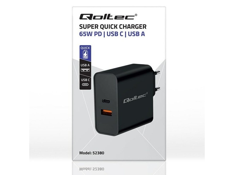 Зарядно за стена Qoltec 52380 Черен 65 W (1 броя)