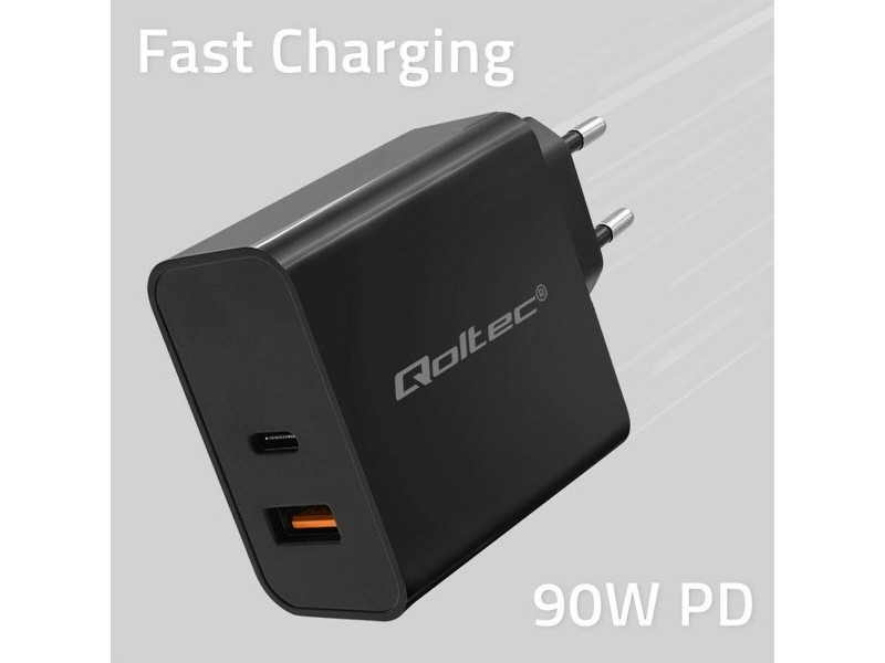 Зарядно за стена Qoltec 52381 Черен 90 W (1 броя)