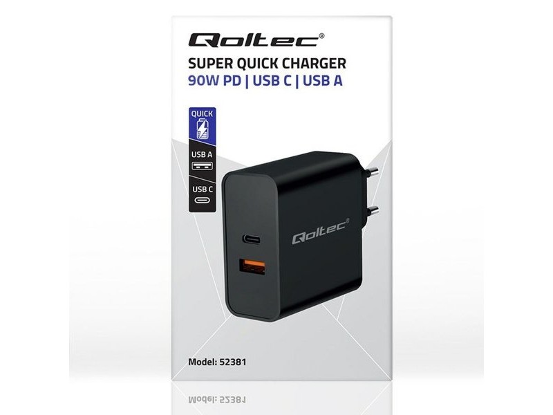 Зарядно за стена Qoltec 52381 Черен 90 W (1 броя)