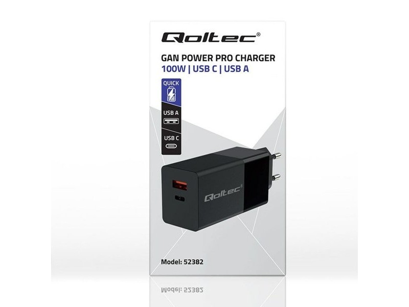 Зарядно за стена Qoltec 52382 Черен 100 W (1 броя)