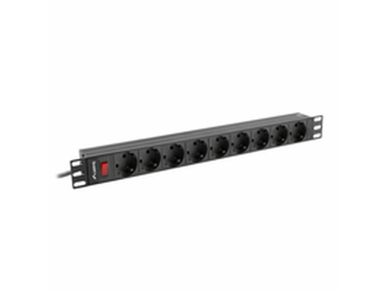 Контакт - 9 изхода с копче Lanberg PDU-09F-0300-BK 220-250 V 16 A 4000 W