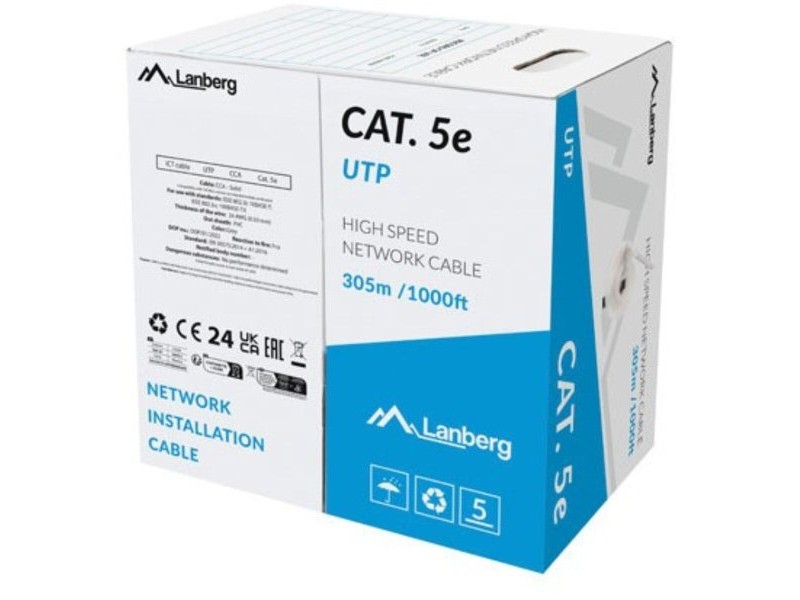 UTP категория 6 твърд мрежови кабел Lanberg LCU5-15CC-0305-S Сив 305 m